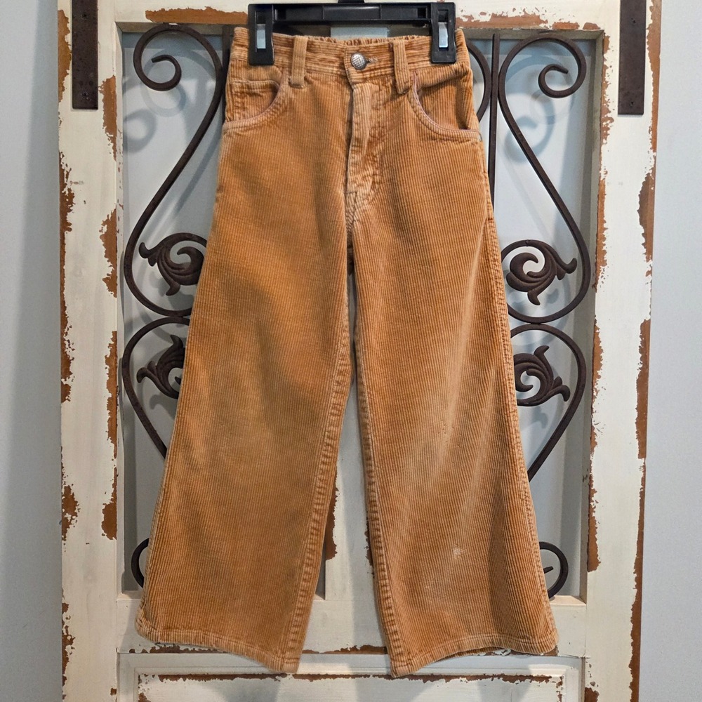 Vintage Wear Me Corduroy Pants Girls 5 High Waisted Tan Wide Leg Pink Trim